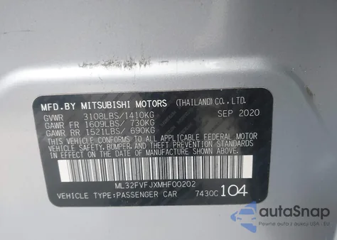 2021 Mitsubishi Mirage G4 Se z USA, uszkodzony, nr VIN ML32FVFJXMHF00202